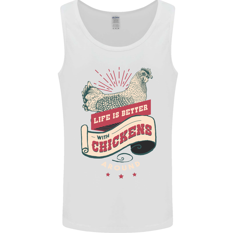 Life is Better With Chickens Around Farmer Mens Vest Tank Top White