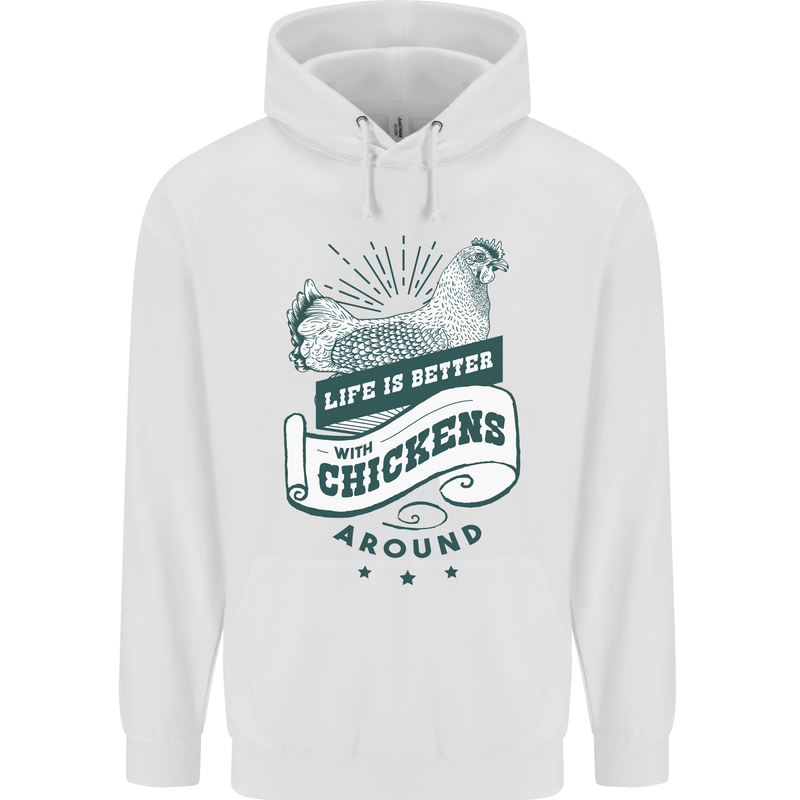 Life is Better With Chickens Around Farming Childrens Kids Hoodie White