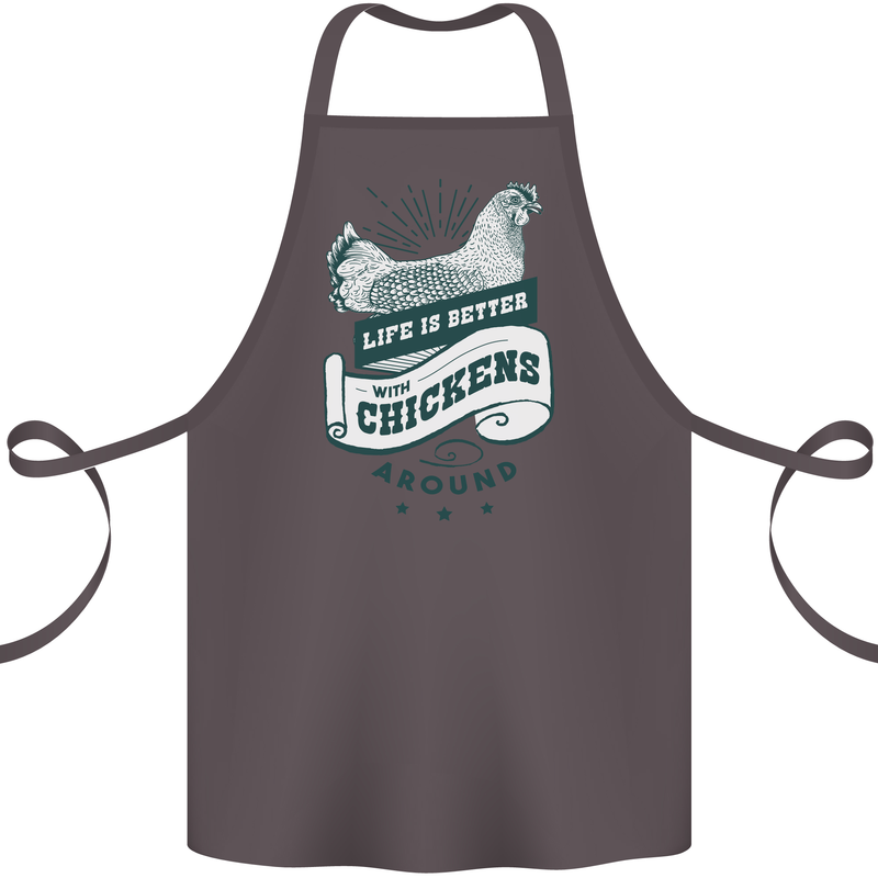 Life is Better With Chickens Around Farming Cotton Apron 100% Organic Dark Grey