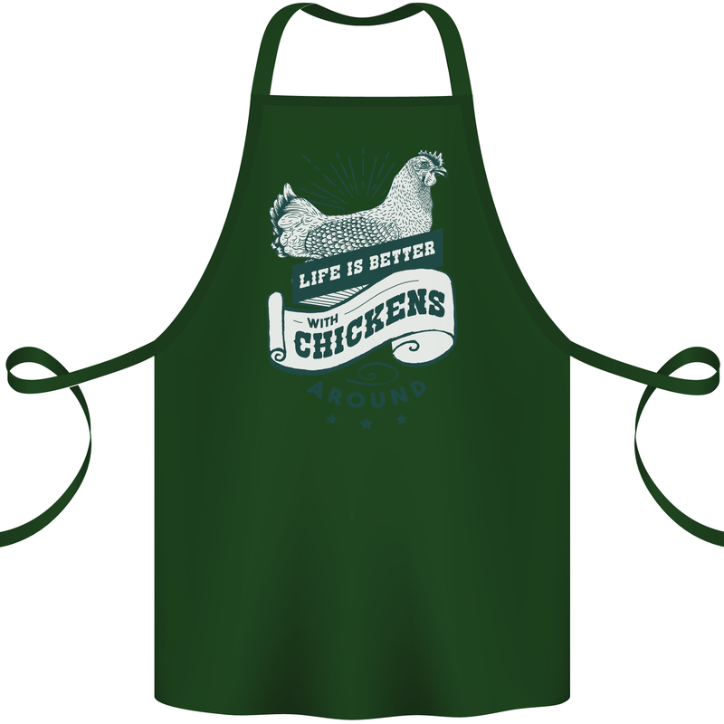 Life is Better With Chickens Around Farming Cotton Apron 100% Organic Forest Green
