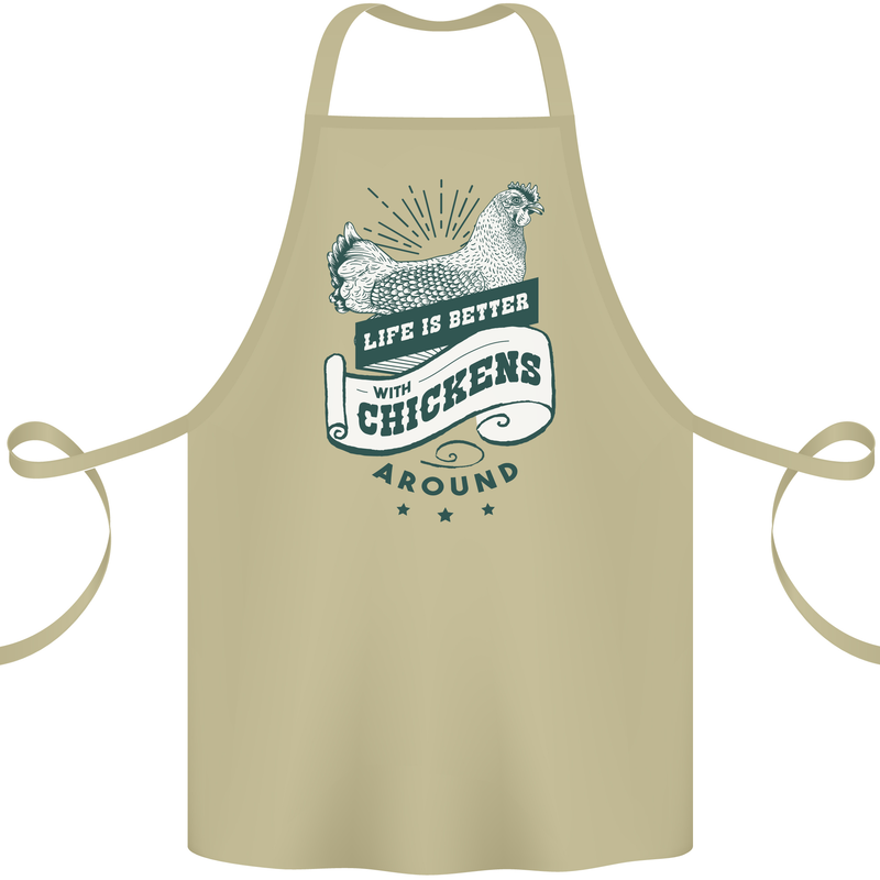 Life is Better With Chickens Around Farming Cotton Apron 100% Organic Khaki