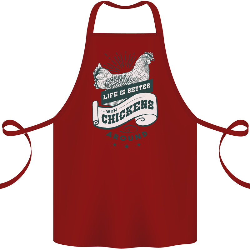 Life is Better With Chickens Around Farming Cotton Apron 100% Organic Maroon