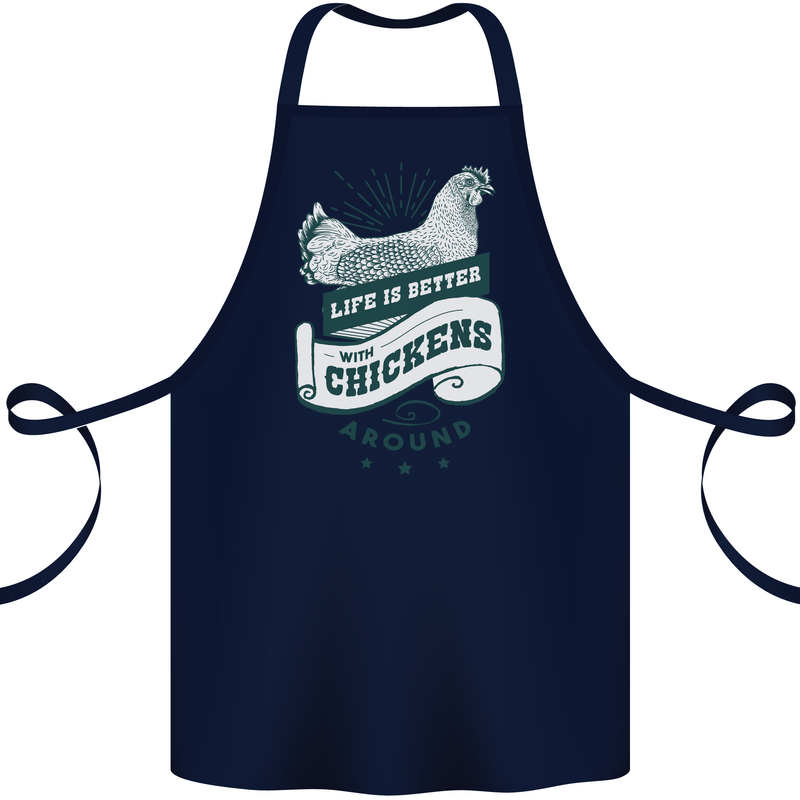 Life is Better With Chickens Around Farming Cotton Apron 100% Organic Navy Blue