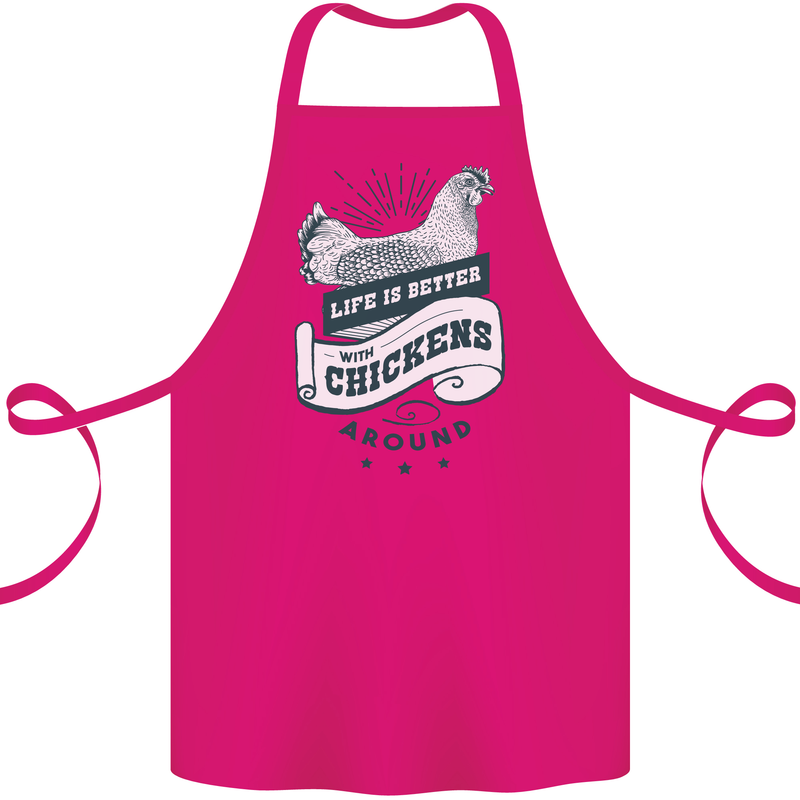 Life is Better With Chickens Around Farming Cotton Apron 100% Organic Pink