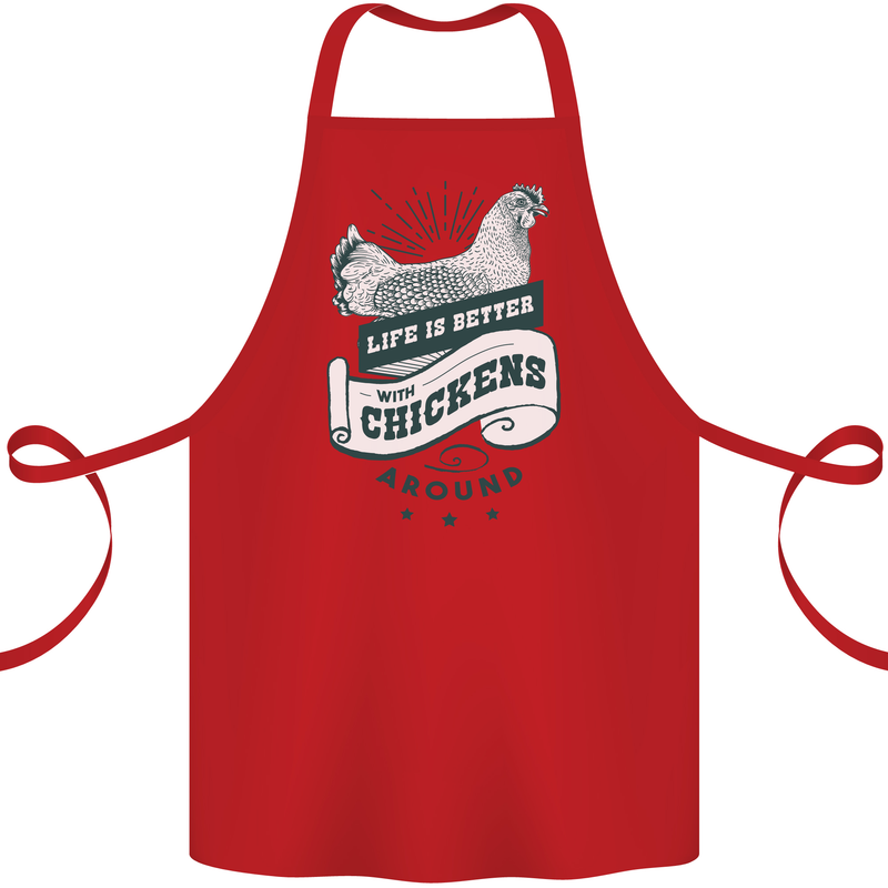 Life is Better With Chickens Around Farming Cotton Apron 100% Organic Red