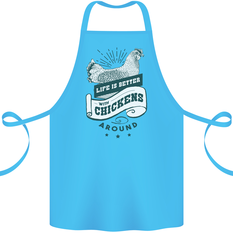 Life is Better With Chickens Around Farming Cotton Apron 100% Organic Turquoise