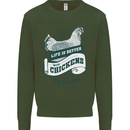 Life is Better With Chickens Around Farming Kids Sweatshirt Jumper Forest Green