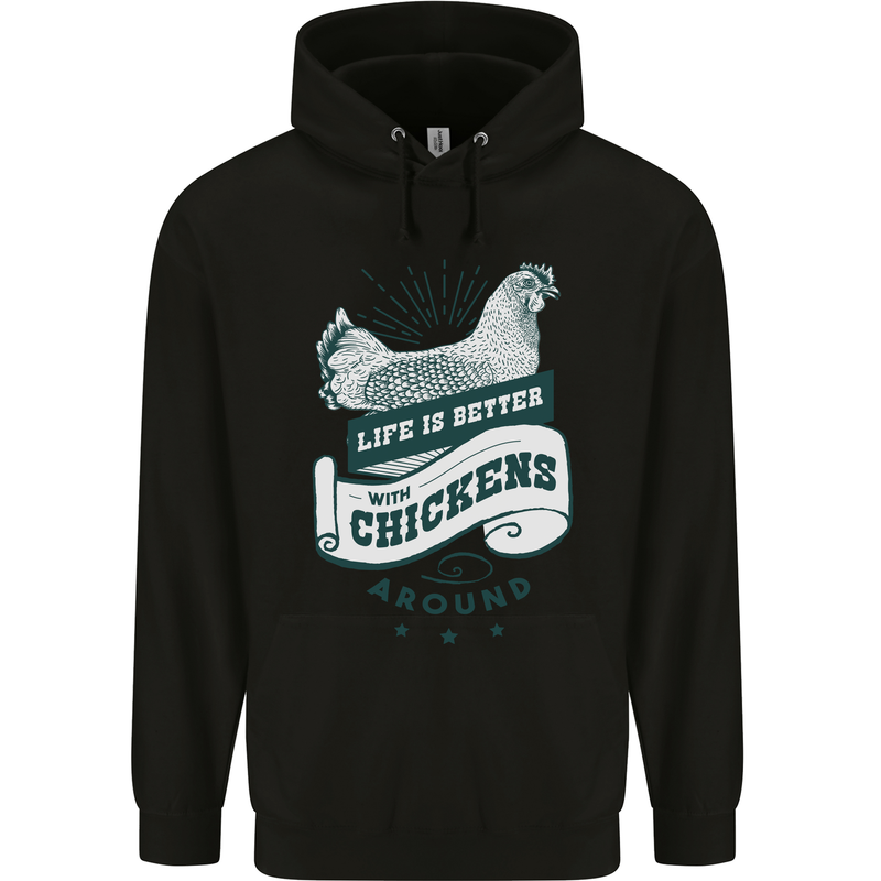 Life is Better With Chickens Around Farming Mens 80% Cotton Hoodie Black