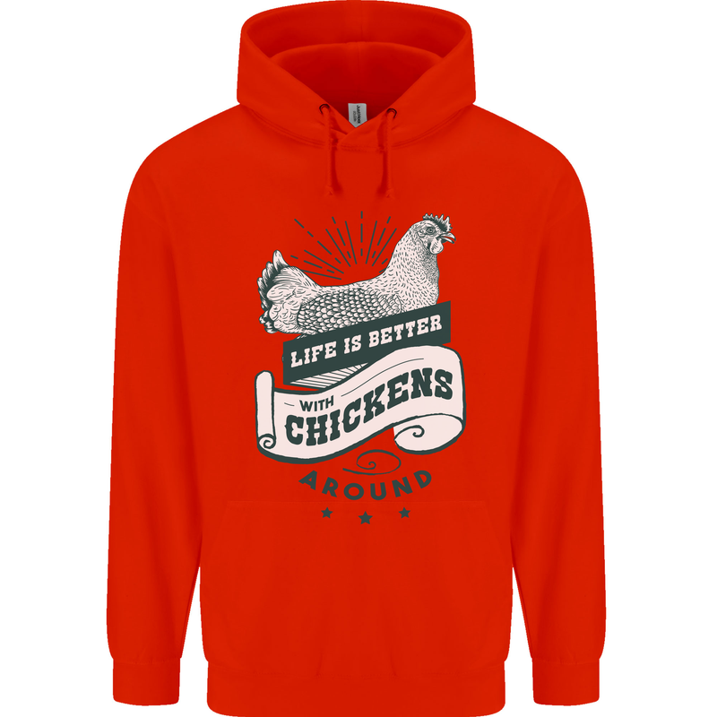 Life is Better With Chickens Around Farming Mens 80% Cotton Hoodie Bright Red