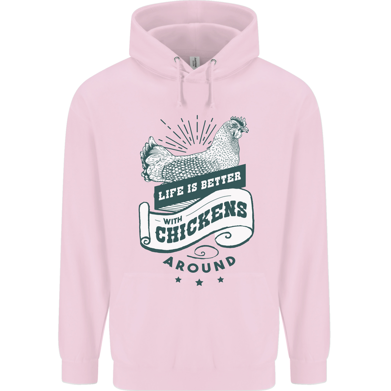 Life is Better With Chickens Around Farming Mens 80% Cotton Hoodie Light Pink