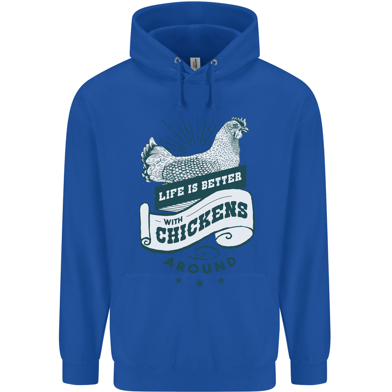 Life is Better With Chickens Around Farming Mens 80% Cotton Hoodie Royal Blue