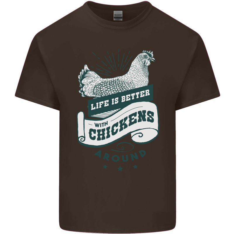Life is Better With Chickens Around Farming Mens Cotton T-Shirt Tee Top Dark Chocolate