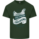 Life is Better With Chickens Around Farming Mens Cotton T-Shirt Tee Top Forest Green