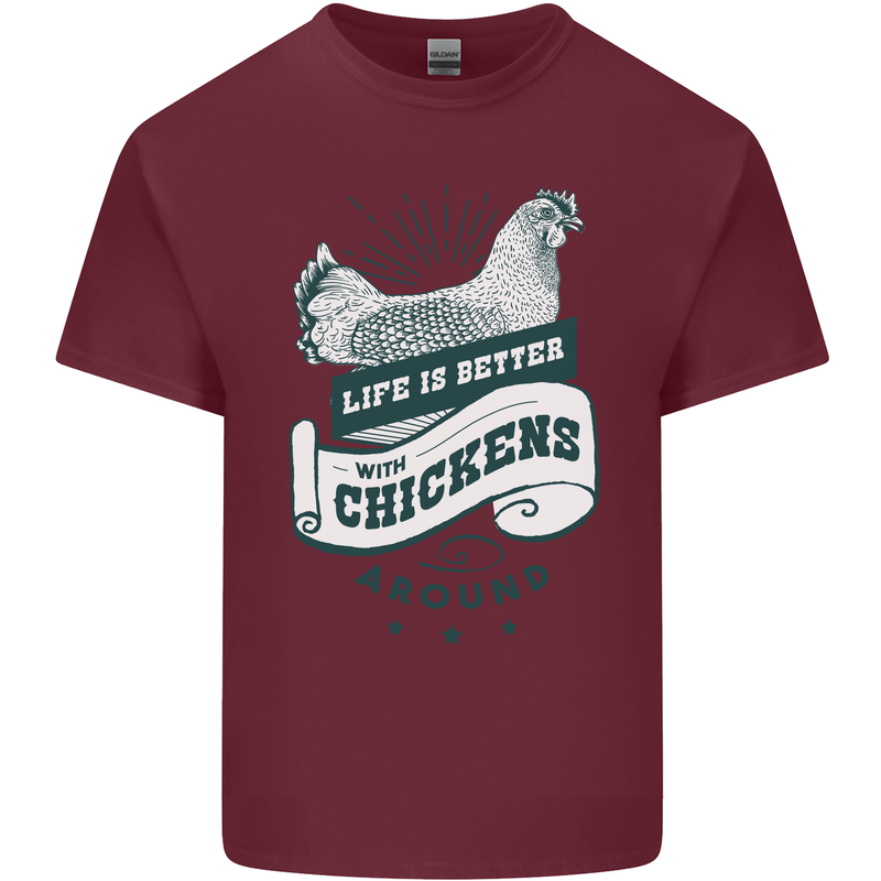 Life is Better With Chickens Around Farming Mens Cotton T-Shirt Tee Top Maroon