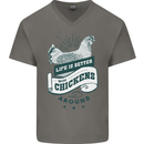 Life is Better With Chickens Around Farming Mens V-Neck Cotton T-Shirt Charcoal