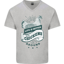 Life is Better With Chickens Around Farming Mens V-Neck Cotton T-Shirt Sports Grey