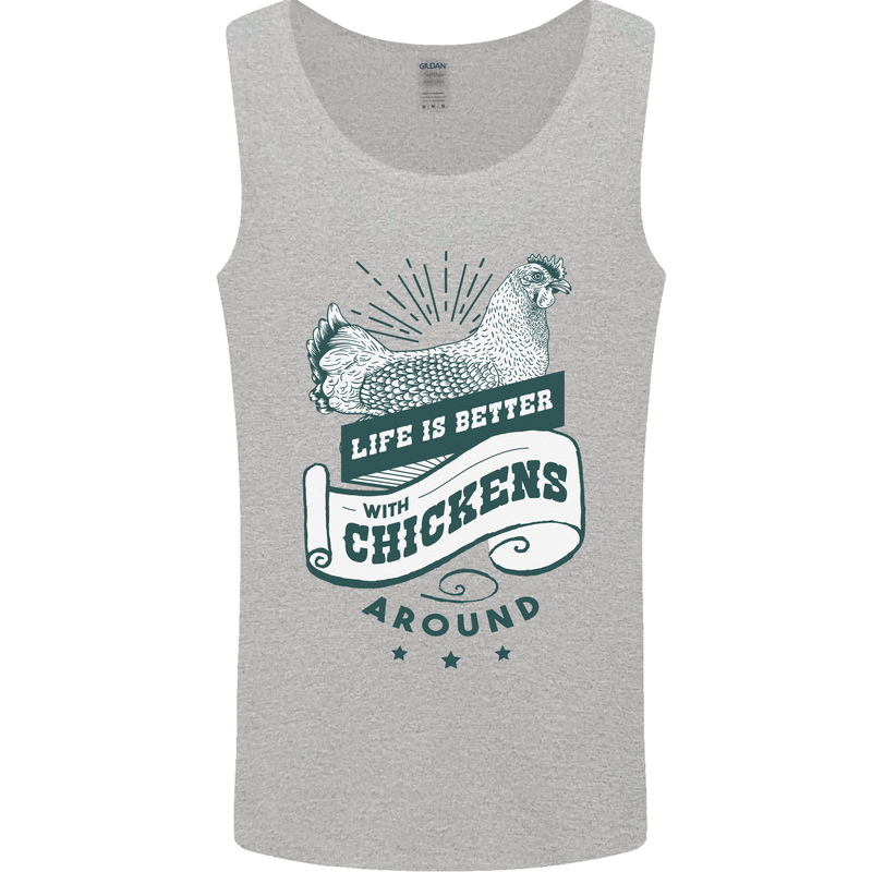 Life is Better With Chickens Around Farming Mens Vest Tank Top Sports Grey