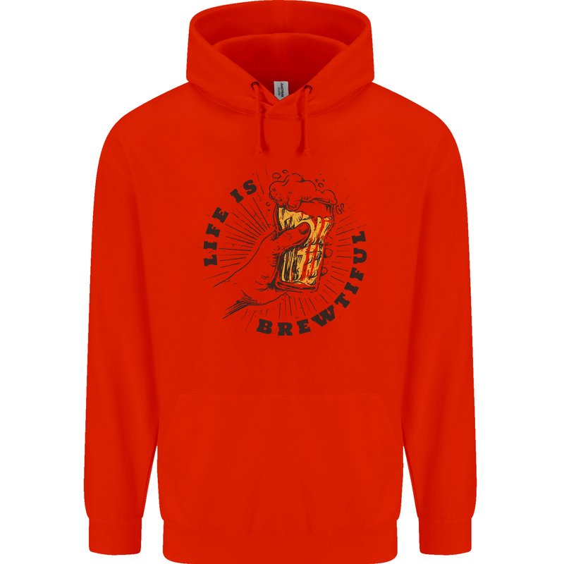 Life is Brewtiful Beer Alcohol Larger Childrens Kids Hoodie Bright Red