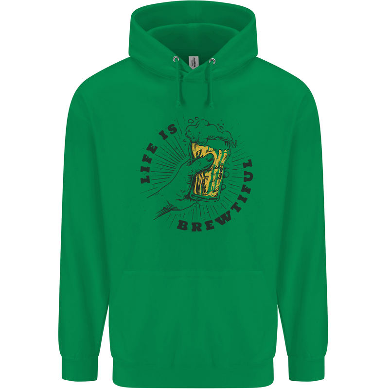Life is Brewtiful Beer Alcohol Larger Childrens Kids Hoodie Irish Green