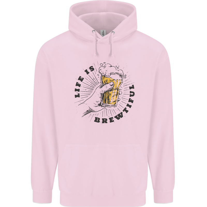 Life is Brewtiful Beer Alcohol Larger Childrens Kids Hoodie Light Pink