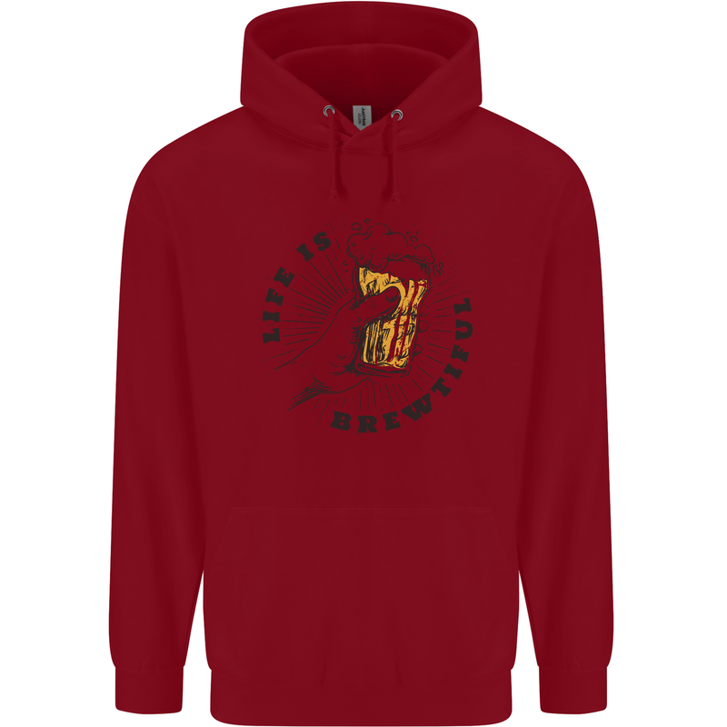 Life is Brewtiful Beer Alcohol Larger Childrens Kids Hoodie Red