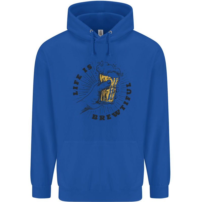 Life is Brewtiful Beer Alcohol Larger Childrens Kids Hoodie Royal Blue