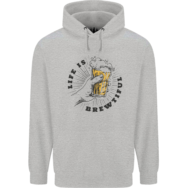 Life is Brewtiful Beer Alcohol Larger Childrens Kids Hoodie Sports Grey