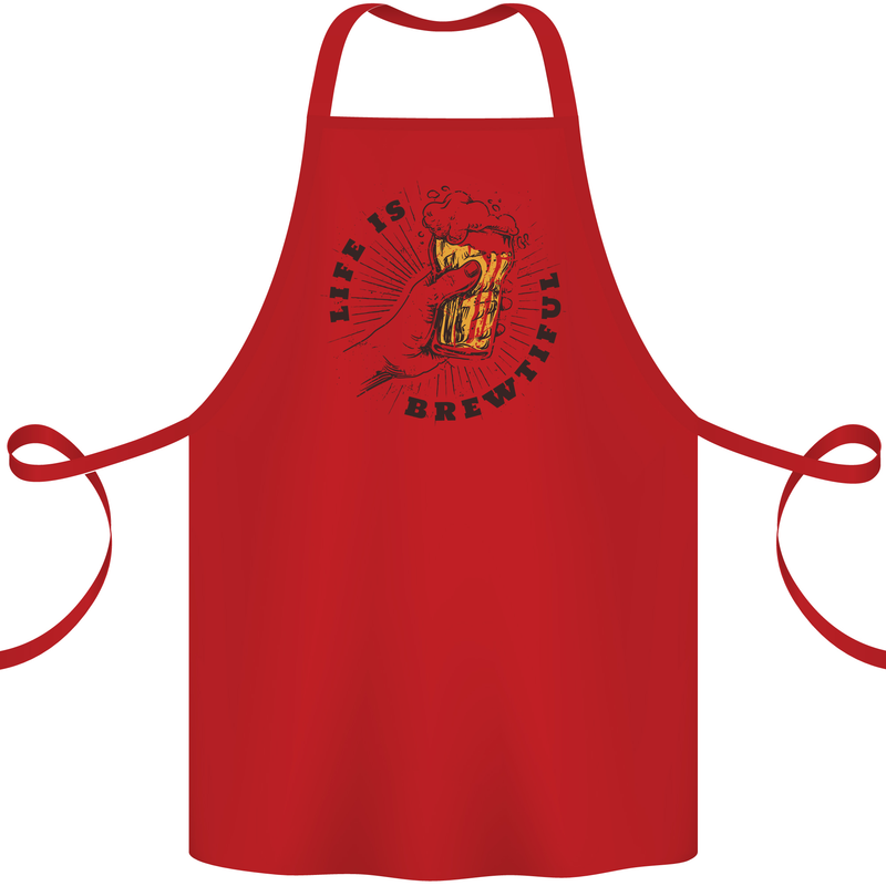 Life is Brewtiful Beer Alcohol Larger Cotton Apron 100% Organic Red