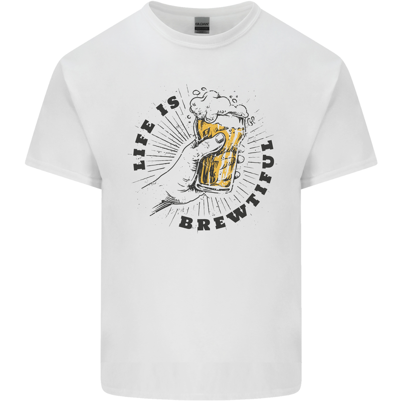 Life is Brewtiful Beer Alcohol Larger Kids T-Shirt Childrens White