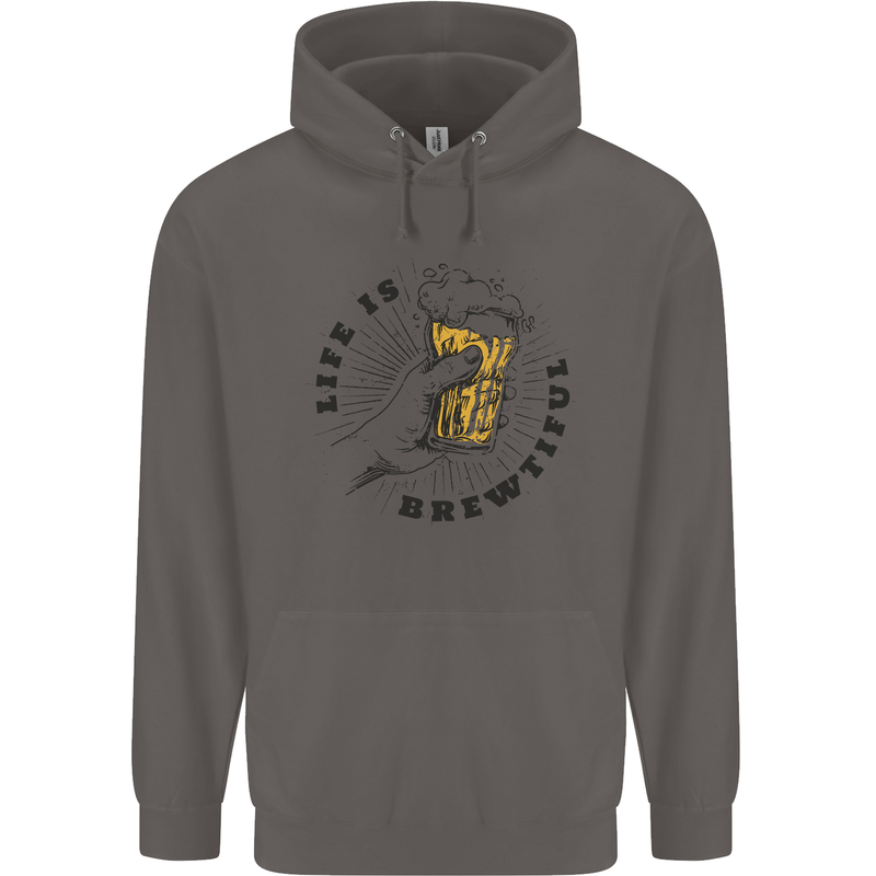 Life is Brewtiful Beer Alcohol Larger Mens 80% Cotton Hoodie Charcoal