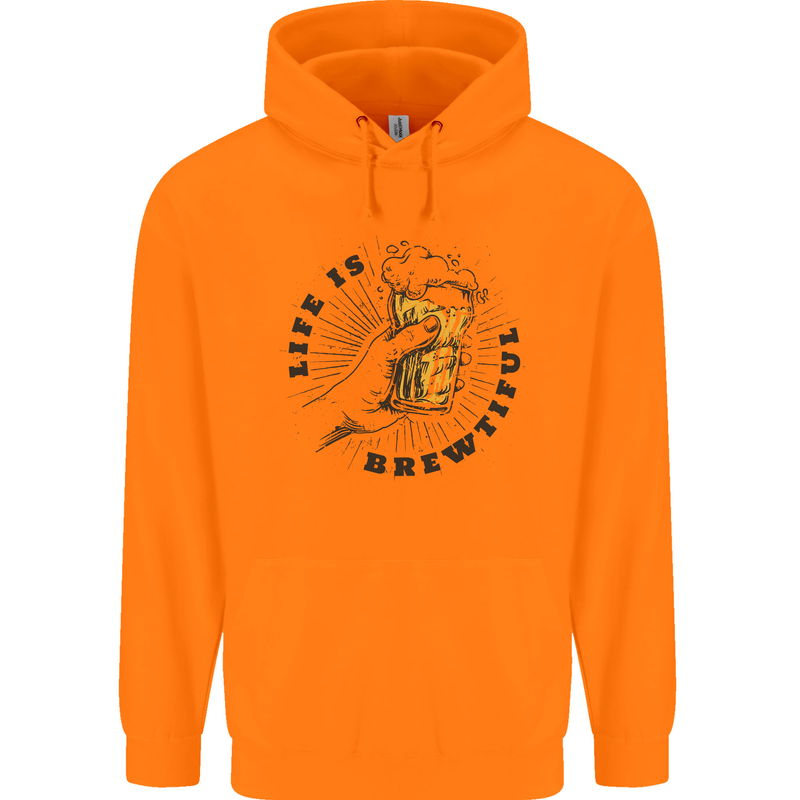 Life is Brewtiful Beer Alcohol Larger Mens 80% Cotton Hoodie Orange