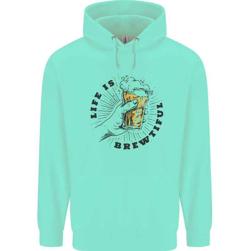 Life is Brewtiful Beer Alcohol Larger Mens 80% Cotton Hoodie Peppermint