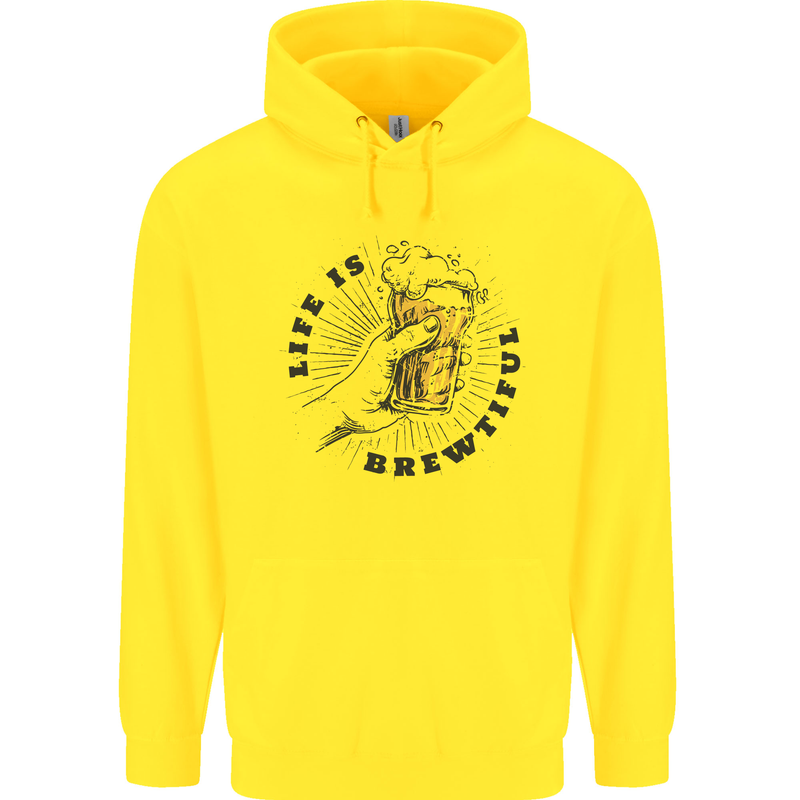 Life is Brewtiful Beer Alcohol Larger Mens 80% Cotton Hoodie Yellow