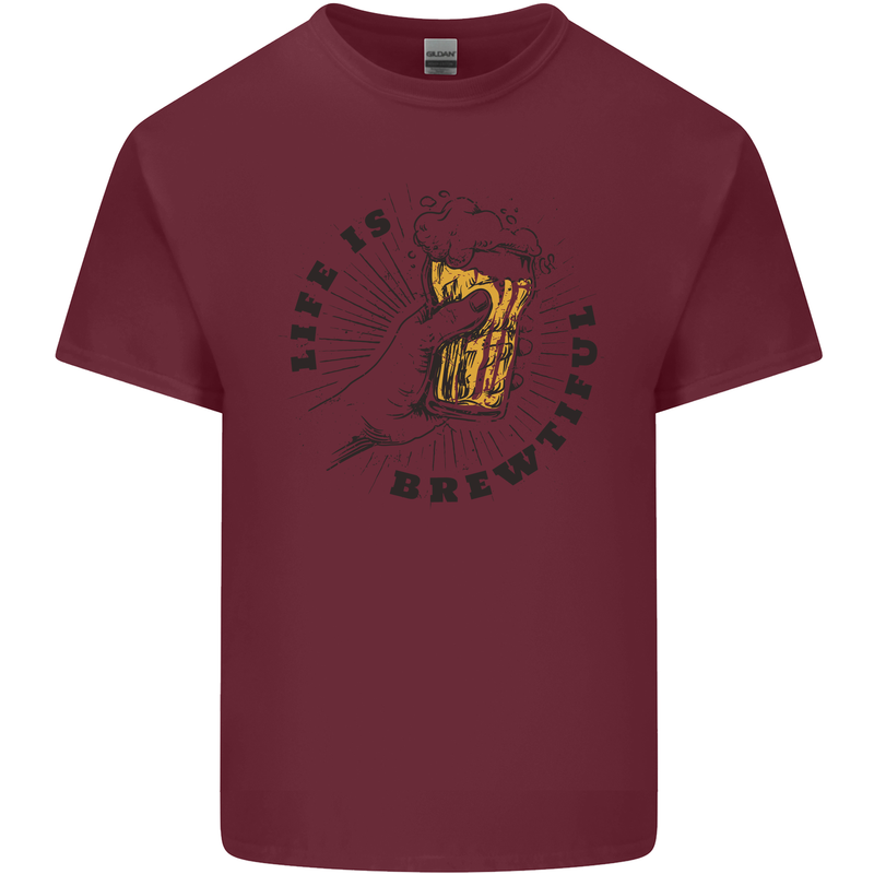 Life is Brewtiful Beer Alcohol Larger Mens Cotton T-Shirt Tee Top Maroon