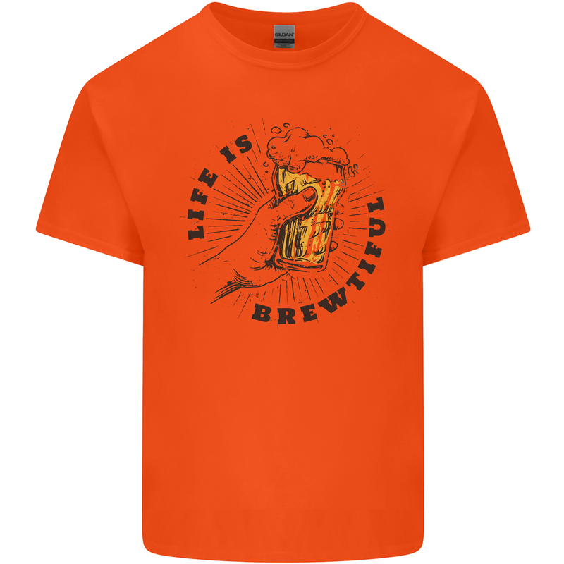 Life is Brewtiful Beer Alcohol Larger Mens Cotton T-Shirt Tee Top Orange