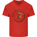 Life is Brewtiful Beer Alcohol Larger Mens V-Neck Cotton T-Shirt Red