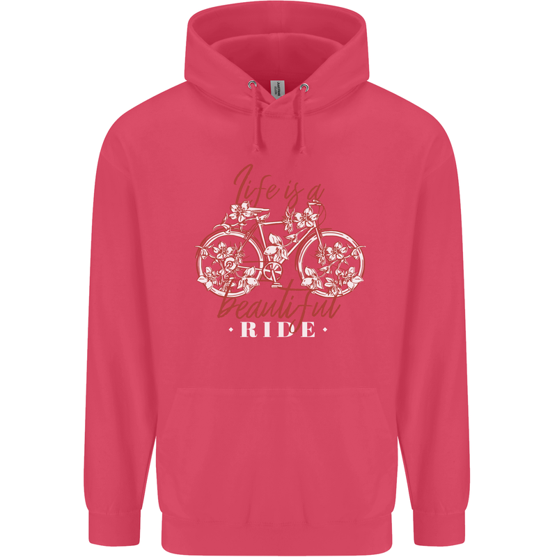 Life is a Beautiful Ride Cycling Bicycle Childrens Kids Hoodie Heliconia