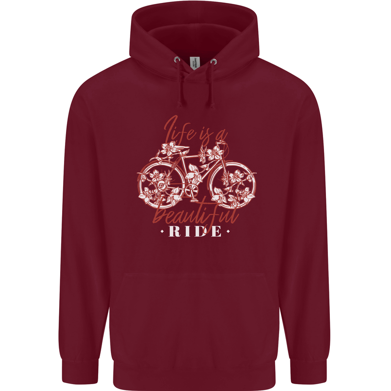 Life is a Beautiful Ride Cycling Bicycle Childrens Kids Hoodie Maroon