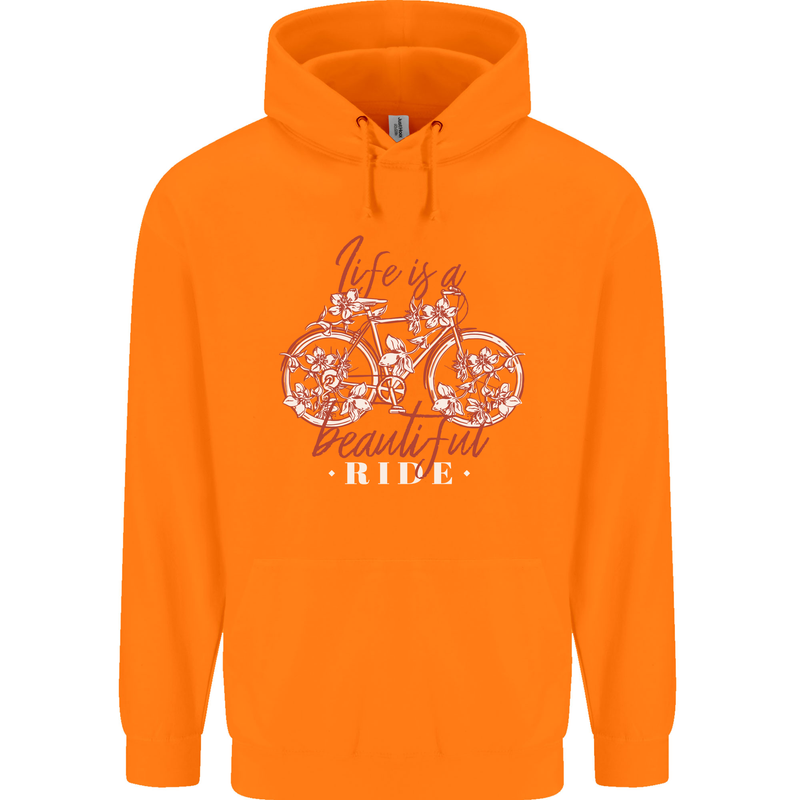 Life is a Beautiful Ride Cycling Bicycle Childrens Kids Hoodie Orange