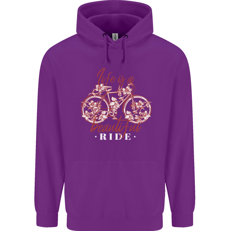Life is a Beautiful Ride Cycling Bicycle Childrens Kids Hoodie Purple