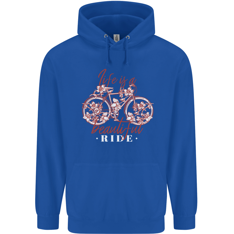Life is a Beautiful Ride Cycling Bicycle Childrens Kids Hoodie Royal Blue