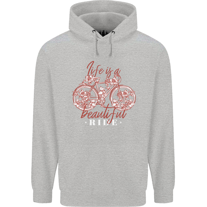 Life is a Beautiful Ride Cycling Bicycle Childrens Kids Hoodie Sports Grey