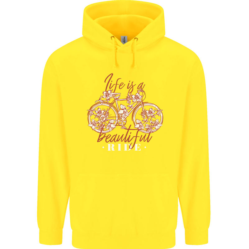 Life is a Beautiful Ride Cycling Bicycle Childrens Kids Hoodie Yellow