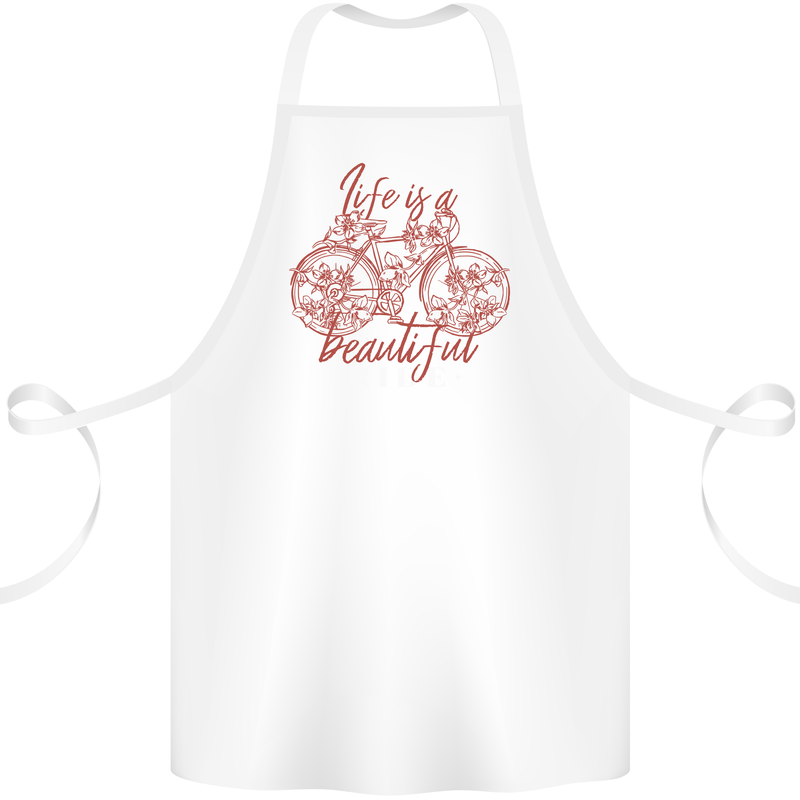 Life is a Beautiful Ride Cycling Bicycle Cotton Apron 100% Organic White