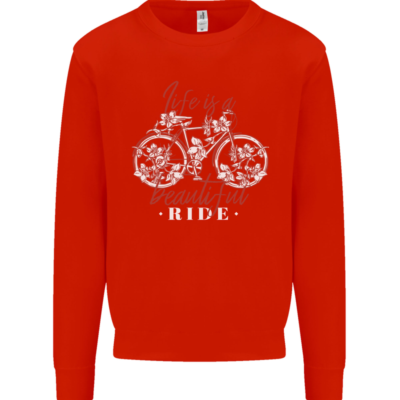 Life is a Beautiful Ride Cycling Bicycle Kids Sweatshirt Jumper Bright Red