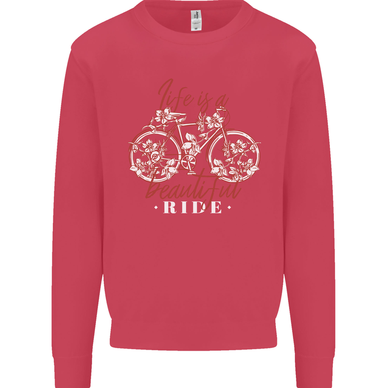Life is a Beautiful Ride Cycling Bicycle Kids Sweatshirt Jumper Heliconia