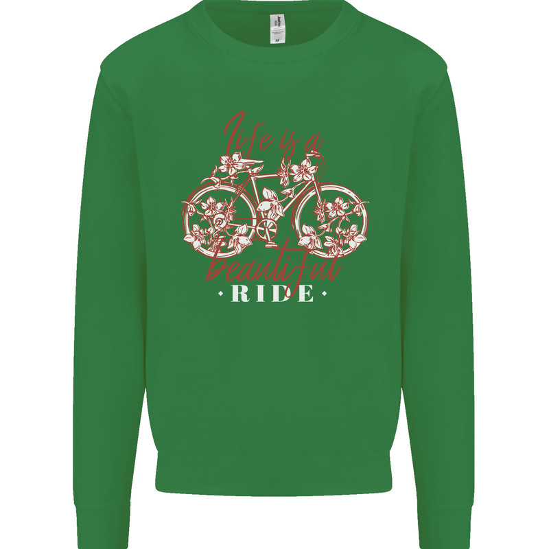 Life is a Beautiful Ride Cycling Bicycle Kids Sweatshirt Jumper Irish Green