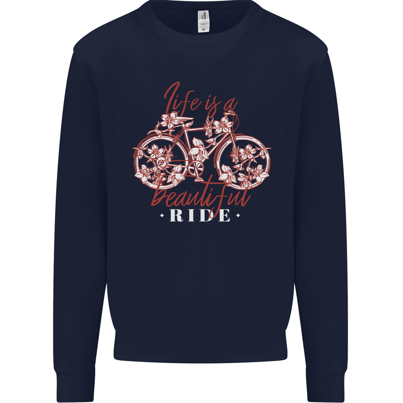 Life is a Beautiful Ride Cycling Bicycle Kids Sweatshirt Jumper Navy Blue