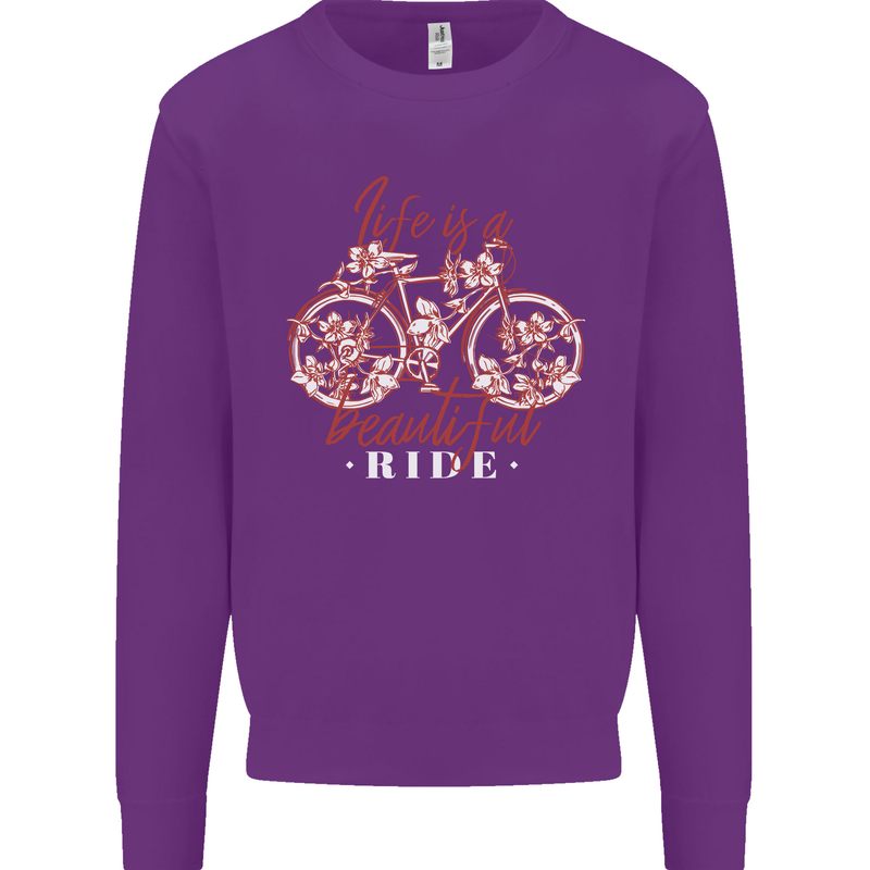 Life is a Beautiful Ride Cycling Bicycle Kids Sweatshirt Jumper Purple