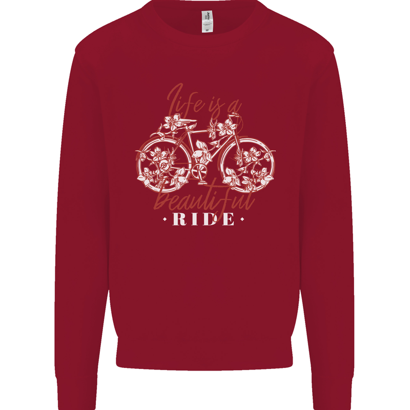 Life is a Beautiful Ride Cycling Bicycle Kids Sweatshirt Jumper Red